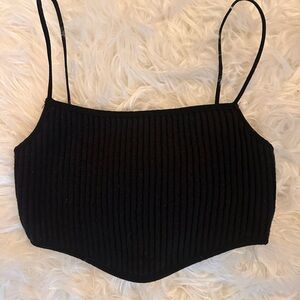 Zara Black Ribbed Knit Micro Crop Tank Top (Size M
